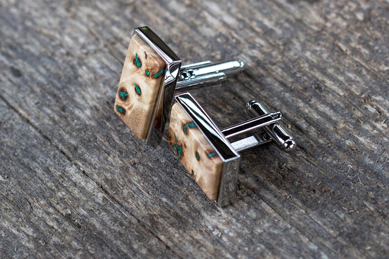 WOODEN CUFFLINKS Wedding Cufflinks, gift for men, Groom Cufflinks, groomsmen cufflinks, poplar burl with Malachite inlay, gift for him image 9