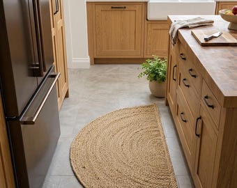 Zerbino semicircolare in juta intrecciata a mano per ingressi in stile boho