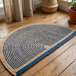 Half Moon Jute Doormat – Handwoven Braided Indoor Outdoor Rug, Washable Entryway Mat