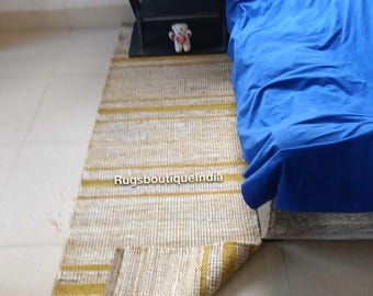 Handgewebter Jute-Läufer – Natürliches Karomuster im Boho-Landhausstil. Jute-Teppich, Boho-Hanfteppich.
