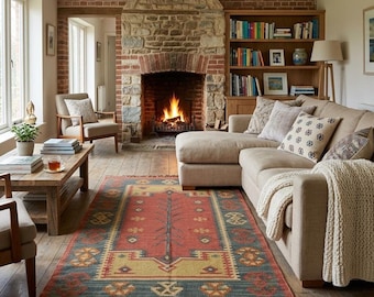 Indian Kilim Dhurrie Rug, Bohemian Flower Design in Wool and Jute