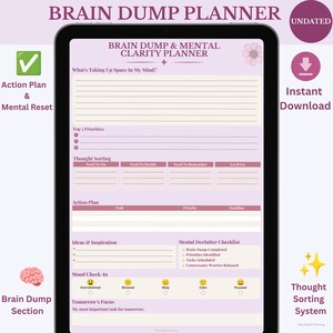 Brain Dump & Mental Clarity Planner Printable | ADHD Organisation Tool| Mental Declutter Worksheet | Productivity Planner | Instant Download