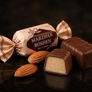 Roshen Marzipan Pralinen | Ukrainische Mandel Marzipan in Zartbitter Schokolade | Feinschmecker Geschenk | 900gr