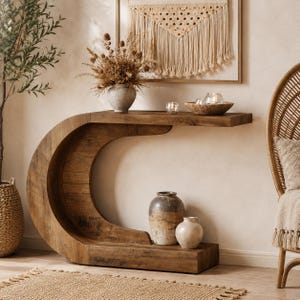 Console d'appoint en bois incurvé, canapé d'entrée Mid-Century rustique