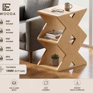 Cnc Router Plans Zigzag Side Table | Modern End Table Digital Blueprint | Flat Pack Wood Furniture Design Files (Dxf, Svg, Dwg)