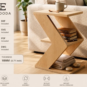 Cnc Router Plans Geometric Side Table | Modern End Table Laser Cut Files | Flat Pack Wood Furniture Design Blueprint (Dxf, Svg, Dwg)