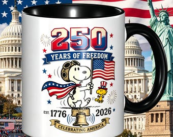 250 Years Of Freedom Snoopy Mug 1776-2026, Patriotic Coffee Cup, America 250th Anniversary Liberty Bell 4th Of July Ceramic Mug