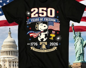 America 250th Anniversary Snoopy Tee, 1776-2026 Patriotic Shirt, 250 Years of Freedom Peanuts Woodstock Tshirt Gift For Men