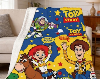 Toy Story Flannel Throw Blanket, Buzz Lightyear Woody Jessie Alien Printed Blanket,Sofa Bed Blanket, Birthday Gift for Kids & Toy Story Fans