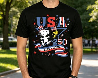 USA Snoopy 250th Anniversary T-Shirt, 1776-2026 America 250 Years Of Freedom Patriotic Tee, 4th Of July USA Flag Shirt For Men Women