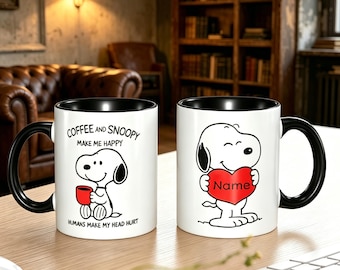 Snoopy Personalized Coffee Cup with Heart Design - Custom Name Mug for Valentines, Birthdays & Anniversaries