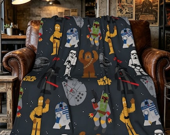 Cute Star Wars All Character flannel Blanket, Soft Warm Sofa Bed Blanket, Unique Gift for Star Wars Lovers, Birthday Gift for Men Kids