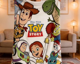 Cute Disney Toy Story All Character Blanket, Cozy Flannel Cartoon Throw, Birthday Gift for Toddler Boys Girls, Toy Story Fan Home Decor