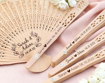 The bride's wedding fan with Name Date,Vintage Chinese Folding Fan, Custom Wedding Souvenir for Guests Keepsake
