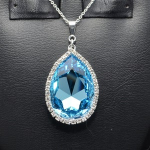 Bridal Necklace 30x20mm Swarovski Faceted Pear Teardrop Pendant Surrounded by Tiny Crystals - Many Different Colors - SW8FP