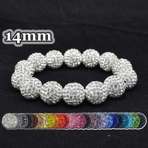White Pave Crystal Ball Bead Stretch Bracelet - 14mm - 1414B
