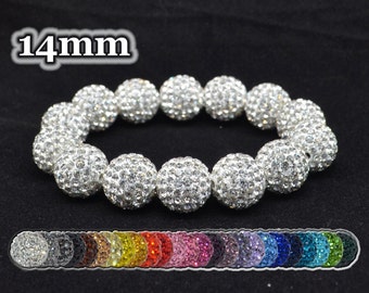White Pave Crystal Ball Bead Stretch Bracelet - 14mm - 1414B
