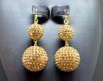 HUGE 22mm (1 inch) and 14mm Pave Crystal Disco Ball Bead Earrings  - Gold, White, Gray, Black, Pink, Purple, Blue, Red, & Turquoise
