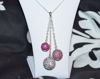 Rhinestone Crystal Pave Necklace: 14mm, 12mm, 10mm - Hot Pink, Light Pink, and White Clear