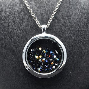 Floating Locket Necklace filled with 3mm Swarovski Bicone Crystals Pendant Many Different Colors SW8 image 4