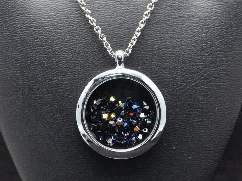 Floating Locket Necklace filled with 3mm Swarovski Bicone Crystals Pendant Many Different Colors SW8 image 4