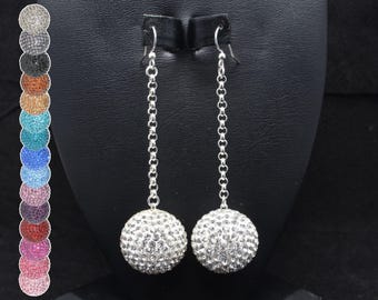 HUGE 22mm (1 inch) Pave Crystal Disco Ball Bead Earrings  - White, Gray, Black, Pink, Purple, Blue, Red, & Turquoise