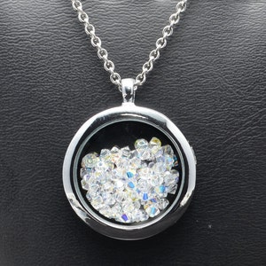 Floating Locket Necklace filled with 3mm Swarovski Bicone Crystals Pendant Many Different Colors SW8 image 2