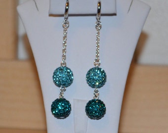 Rhinestone Crystal Pave Dangle Earrings 12mm - Turquoise Blue Green