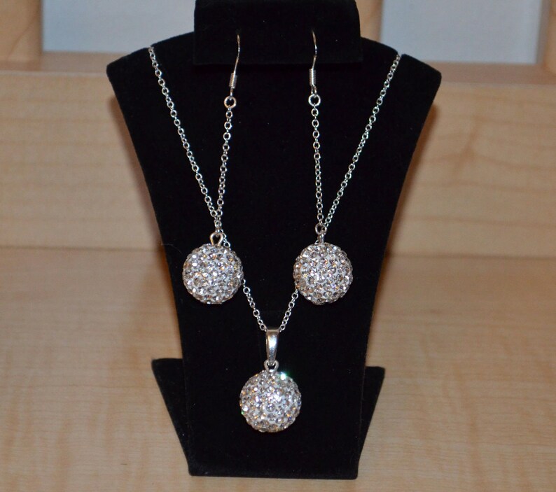 3PCS - Crystal Rhinestone Pave Mesh Metal Necklace Jewelry Set main image 1