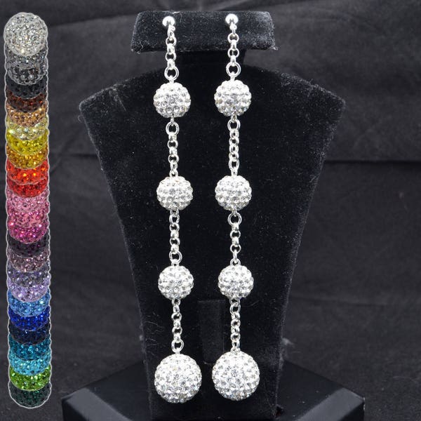 10mm and 14mm White Clear Pave Crystal Dangle Earrings Inspired by Lorraine Schwartz & Kim Kardashian