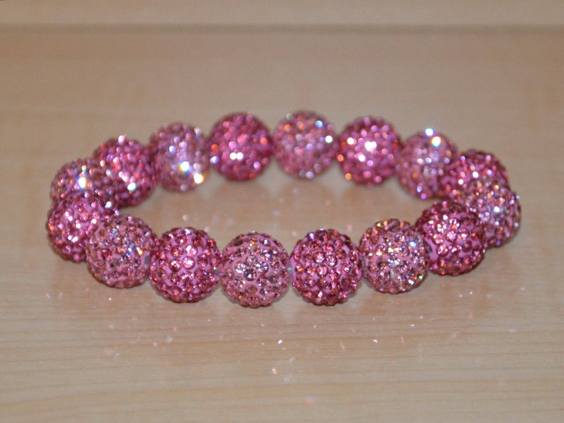 12mm Pink Pave Crystal Ball Bead Stretch Bracelet 1216B image 1