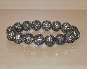 12mm Grau Pave Crystal Disco Kugel Perlen Stretch Armband - 1216B