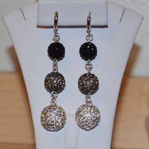 Rhinestone Crystal Pave Dangle Earrings 14mm, 12mm, 10mm - Black, Gray, White Clear