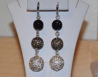 Rhinestone Crystal Pave Dangle Earrings 14mm, 12mm, 10mm - Black, Gray, White Clear