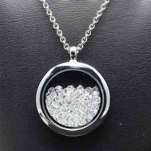 Floating Locket Necklace filled with 3mm Swarovski Bicone Crystals Pendant Many Different Colors SW8 image 1