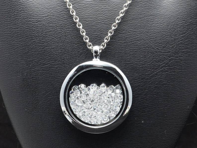 Floating Locket Necklace filled with 3mm Swarovski Bicone Crystals Pendant Many Different Colors SW8 image 1