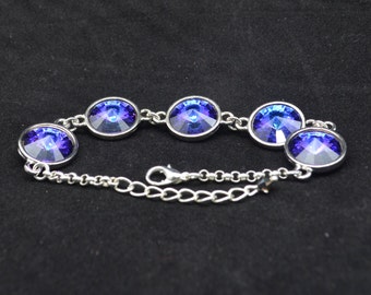 14mm Swarovski Crystal Heliotrope Rhinestone Rivoli Bracelet - Purple, Blue, & Aqua - SW8