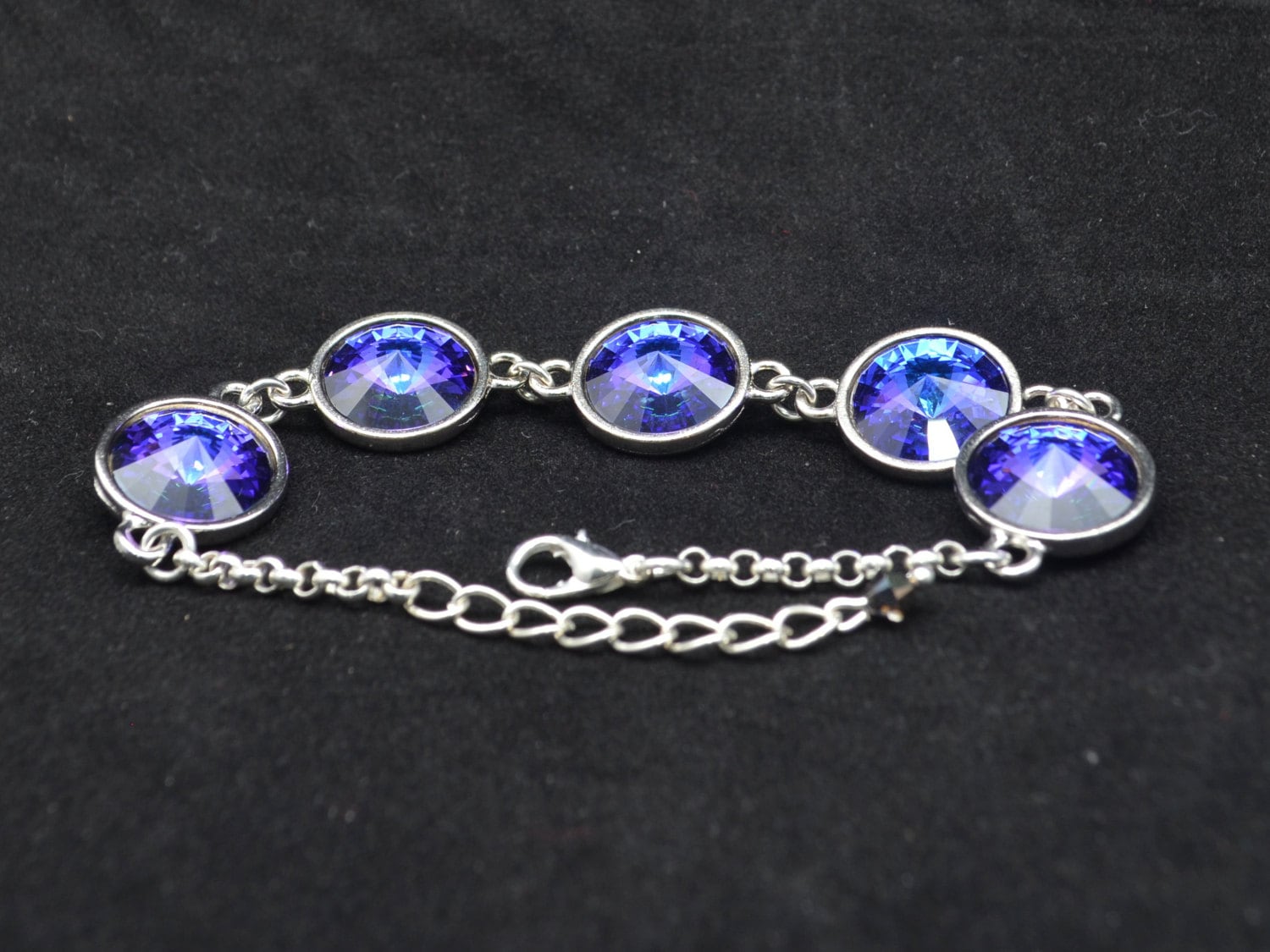 14mm Swarovski Crystal Heliotrope Rhinestone Rivoli Bracelet - Purple, Blue, & Aqua - SW8