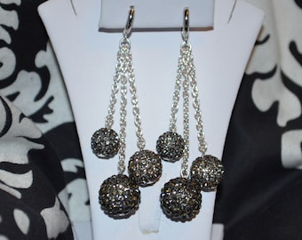 Gray Grey Rhinestone Crystal Pave Dangle Earrings 14mm, 12mm, 10mm