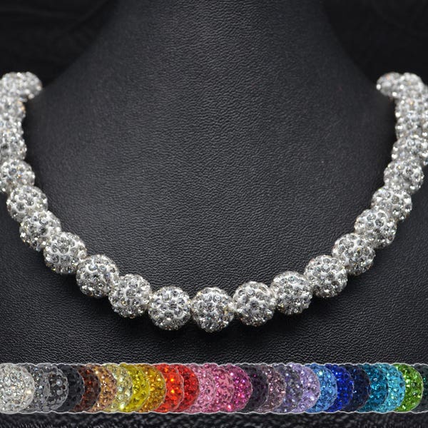10mm White Pave Crystal Disco Ball Necklace on a 16 inch Sterling Silver Chain w/3 inch extender