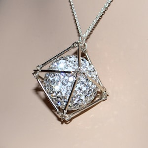 HUGE 22mm (1 inch) Pave Crystal Disco Ball Bead in a Silver Cage Pendant on a Sterling Chain Necklace - White, Gray, Black, Pink, and MORE