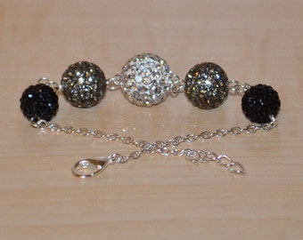 Black, Gray/Grey, and White Pave Crystal Ball Bead Bracelet - 14mm, 12mm, 10mm - 5GCB