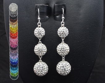 White Clear Rhinestone Crystal Pave Dangle Earrings 14mm, 12mm, 10mm