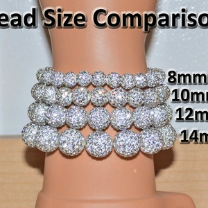 14mm Gray Grey Pave Crystal Ball Bead and Swarovski Pearl Stretch Bracelet 1414B SW8 image 3