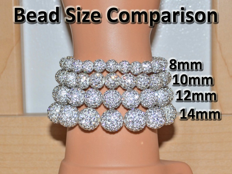14mm Gray Grey Pave Crystal Ball Bead and Swarovski Pearl Stretch Bracelet 1414B SW8 image 3