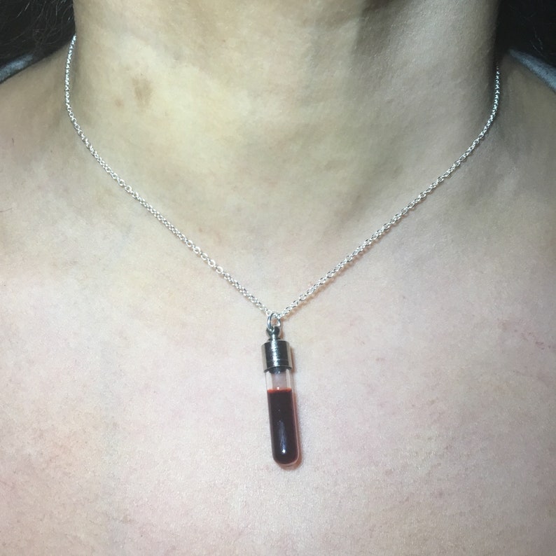 Red Fake Blood Glass Tube Vial and Silver Necklace Pendant on Etsy