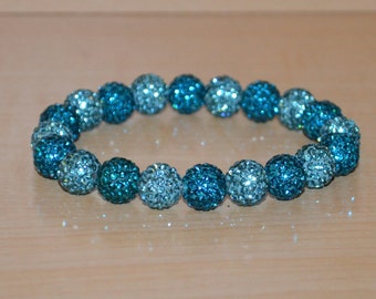 10mm Turquoise/Aqua/Blue-Green Pave Crystal Ball Bead Stretch Bracelet - 1020B