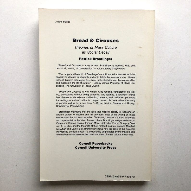 Bread & Circuses Theories of Mass Culture as Social Decay Etsy