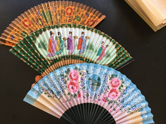 3 Hand-Painted Fans - image 1