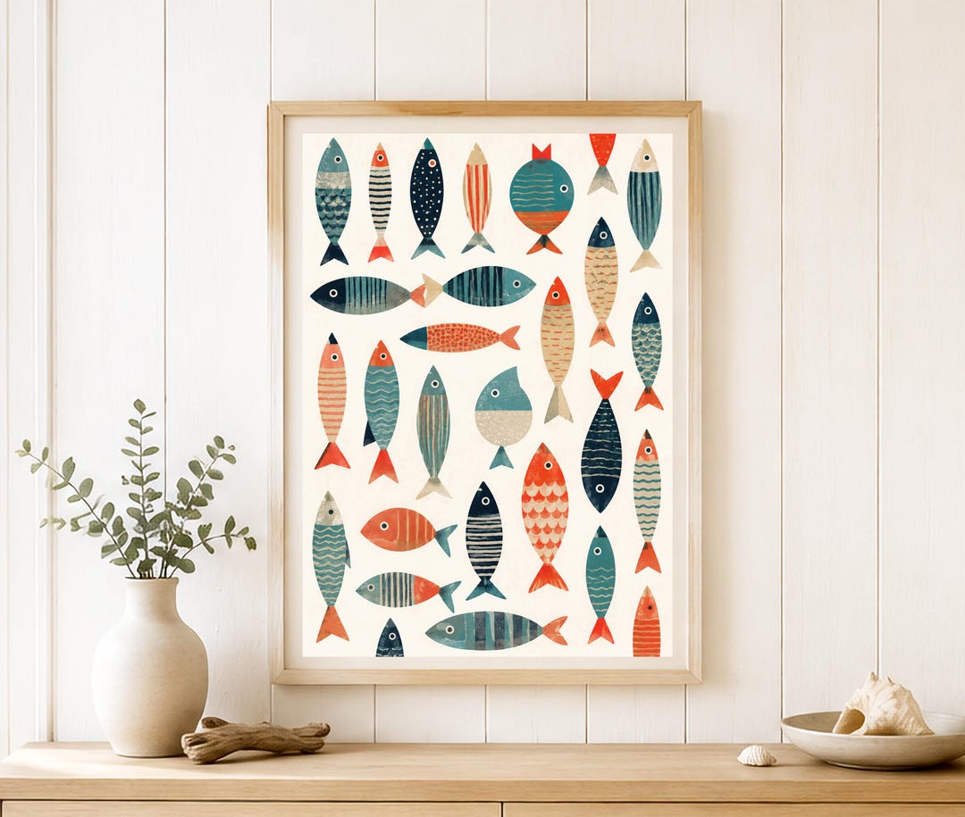 Printable Fish Poster, Marine Illustration, Seaside Kitchen Decoration ...